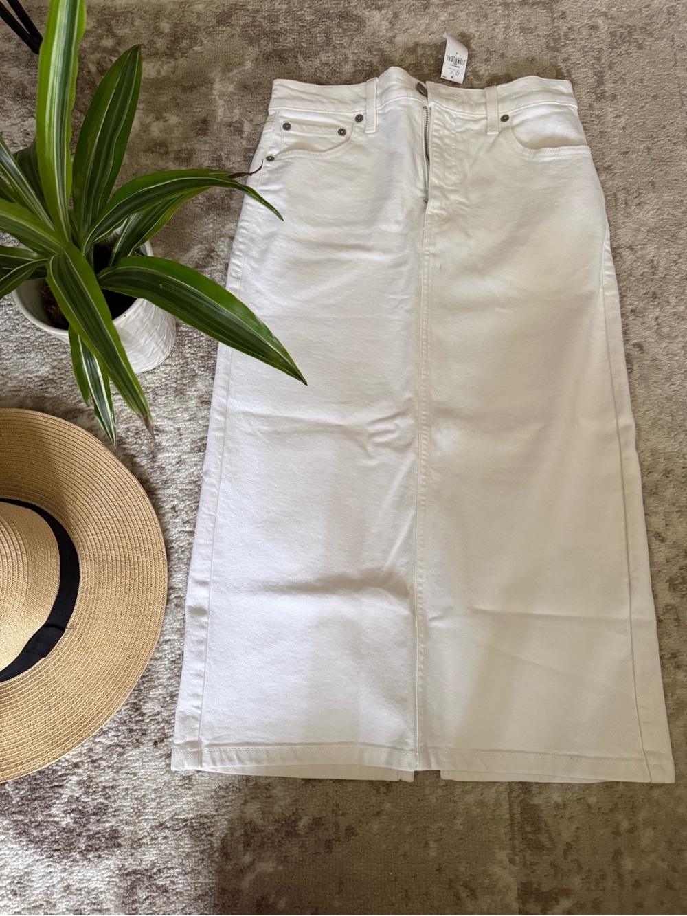 NWT Banana Republic White Denim Midi Skirt